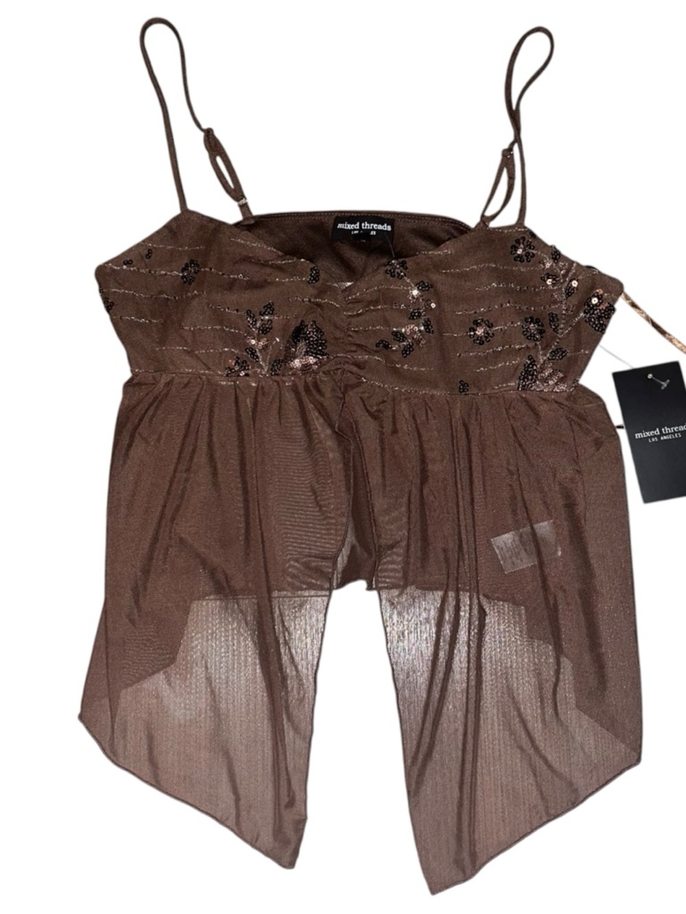 Y2k early 2000s style Brown Beaded Sheer  fly away Camisole